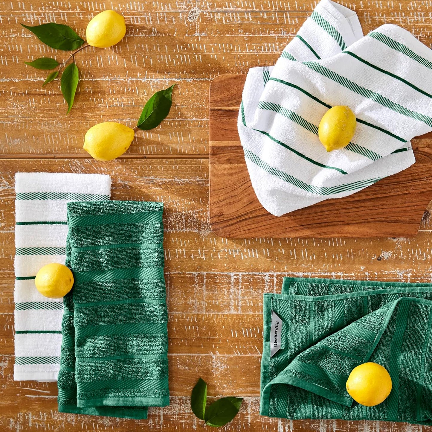 KitchenAid Albany Kitchen Towel 4-Pack Set, Green/White, 16"x26"