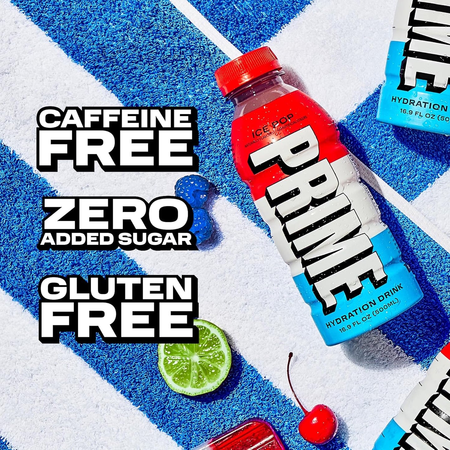 PRIME Hydration ICE POP, Sports Drinks, Electrolyte Enhanced for Replenishing Fluids, 250mg BCAAs, B Vitamins, Antioxidants, Low Sugar, 16.9 Fl Oz, 12 Pack