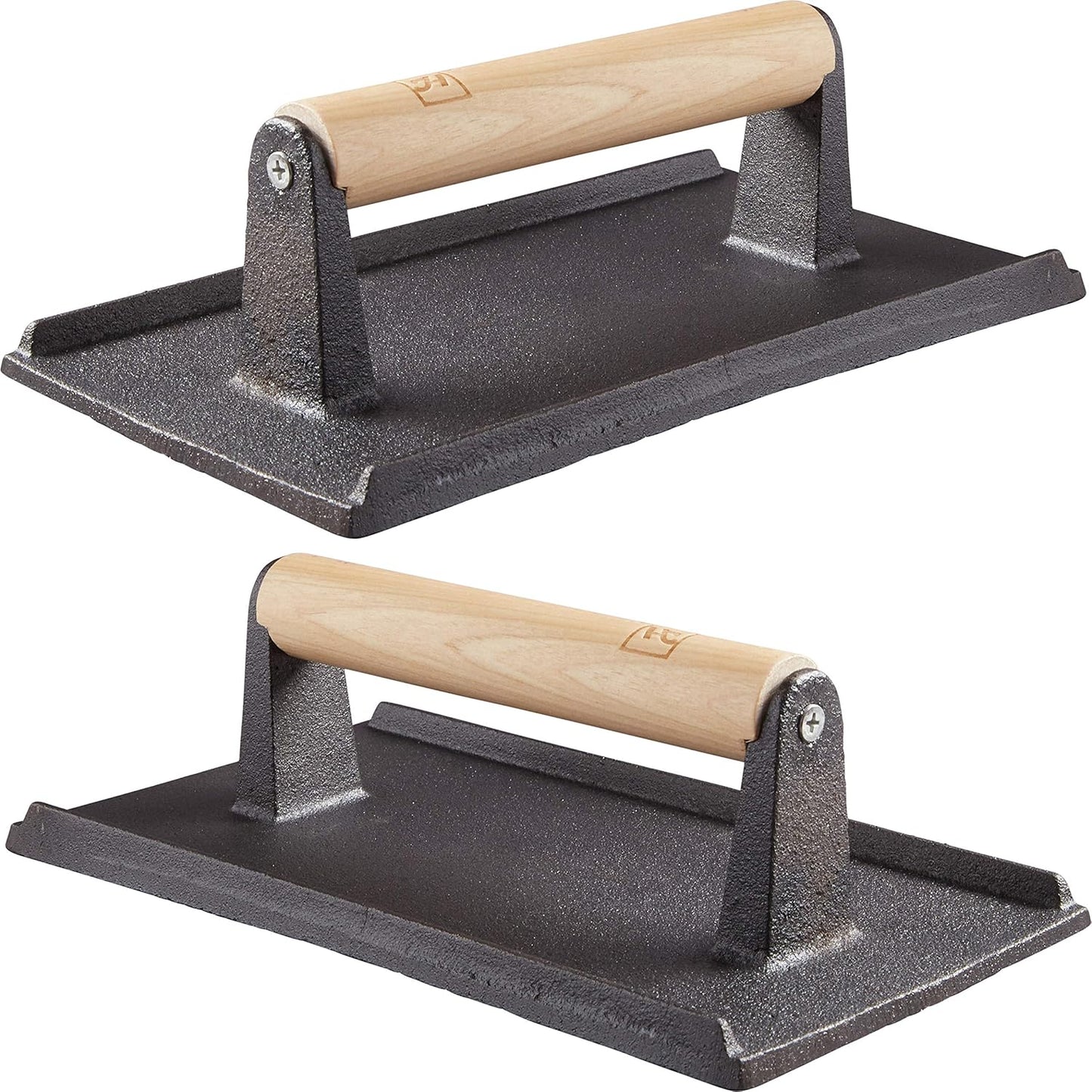 Pro Grade, Pre Seasoned Cast Iron Grill Weight 2Pk. Heavy Duty Steak and Burger Press with Wooden Handle for Grills, Griddles and Flattops. Perfect Gadget for Bacon, Paninis, Sandwiches and Vegetables
