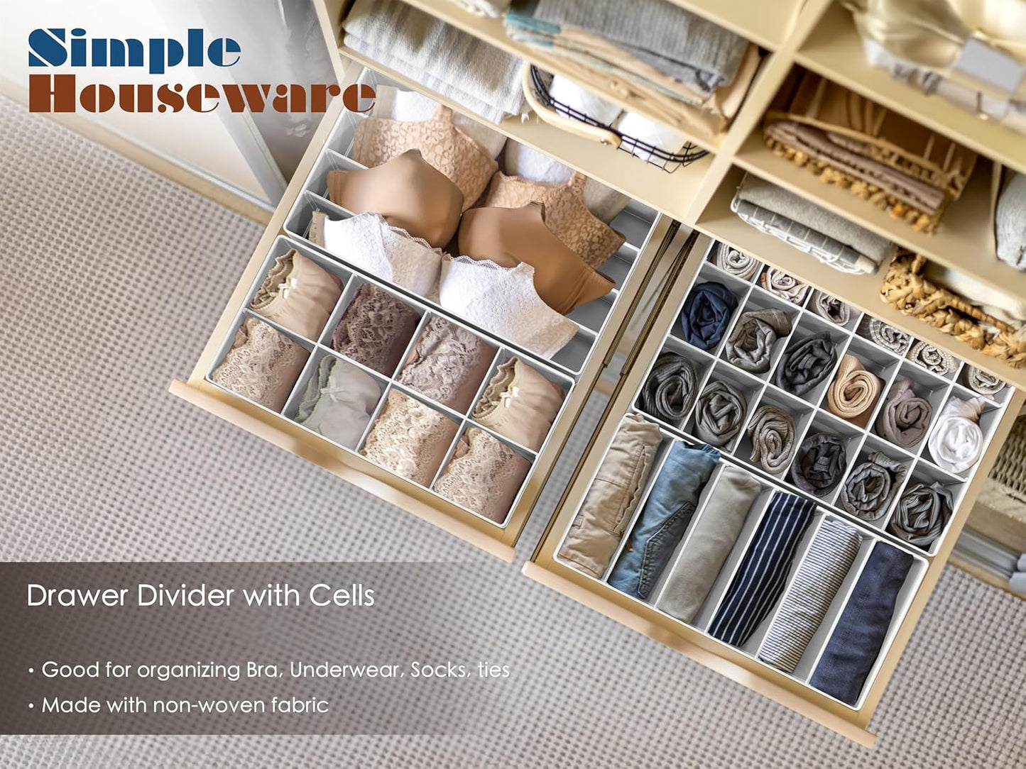 Simple Houseware Closet Underwear Organizer Drawer Divider Assorted 7 Pieces, Gray