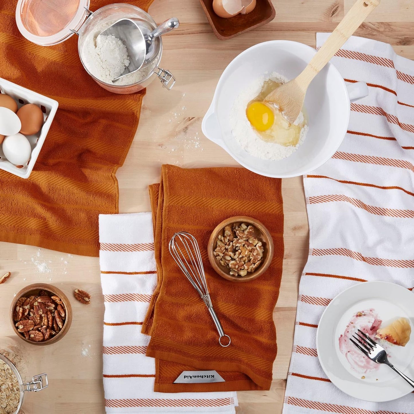 KitchenAid Albany Kitchen Towel 4-Pack Set, Honey Orange/White, 16"x26"