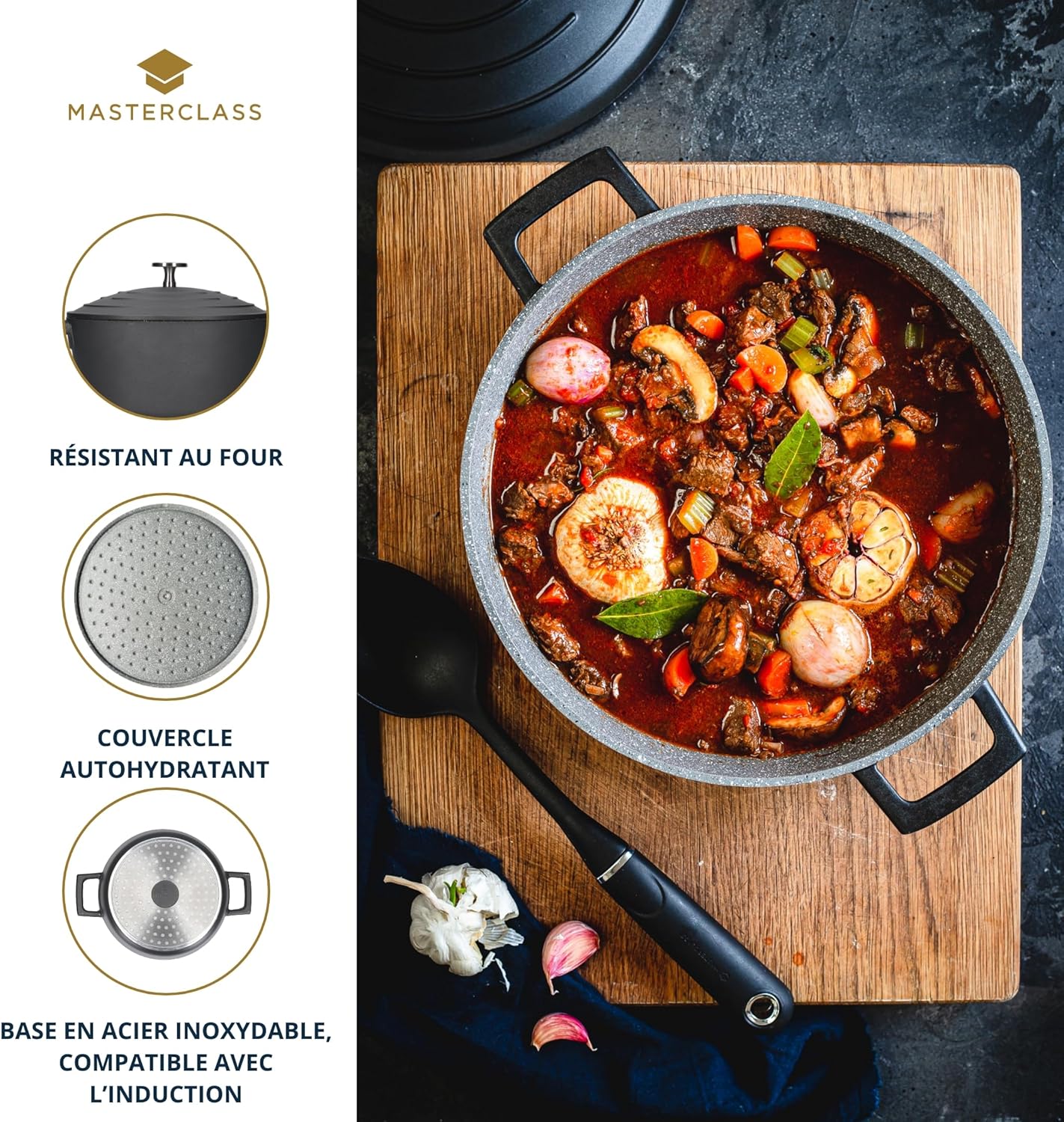 masterclass Cast Aluminium Induction-Safe Non-Stick Casserole Dish, 4 L (7 pts) -Black