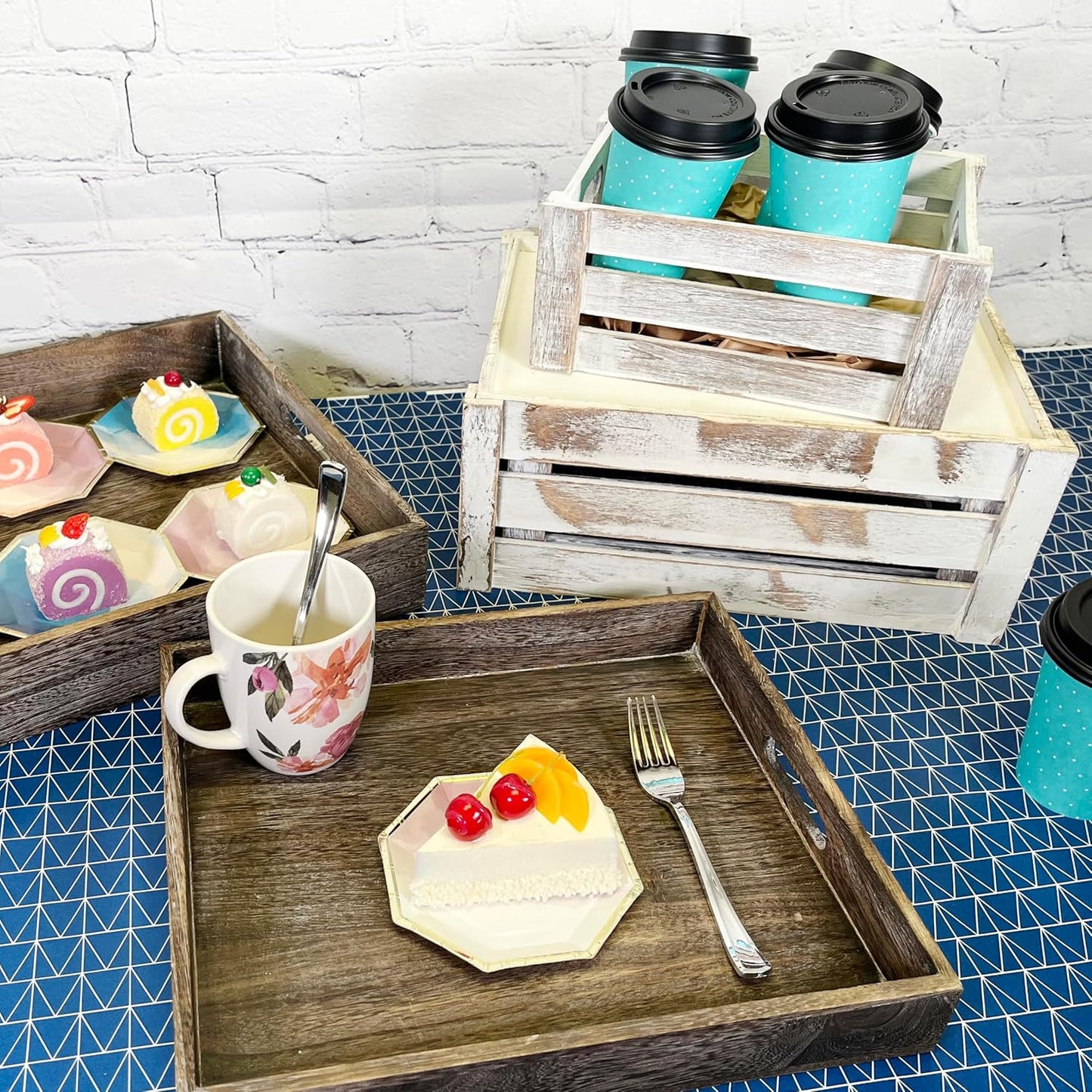 Admired By Nature Wooden Crates Storage Container, Big Rustic White Set of 3, Farmhouse Style Decorative Baskets for Home Decor, Rustic Decor, Nesting Stackable Organizers, Distressed Wood Crates