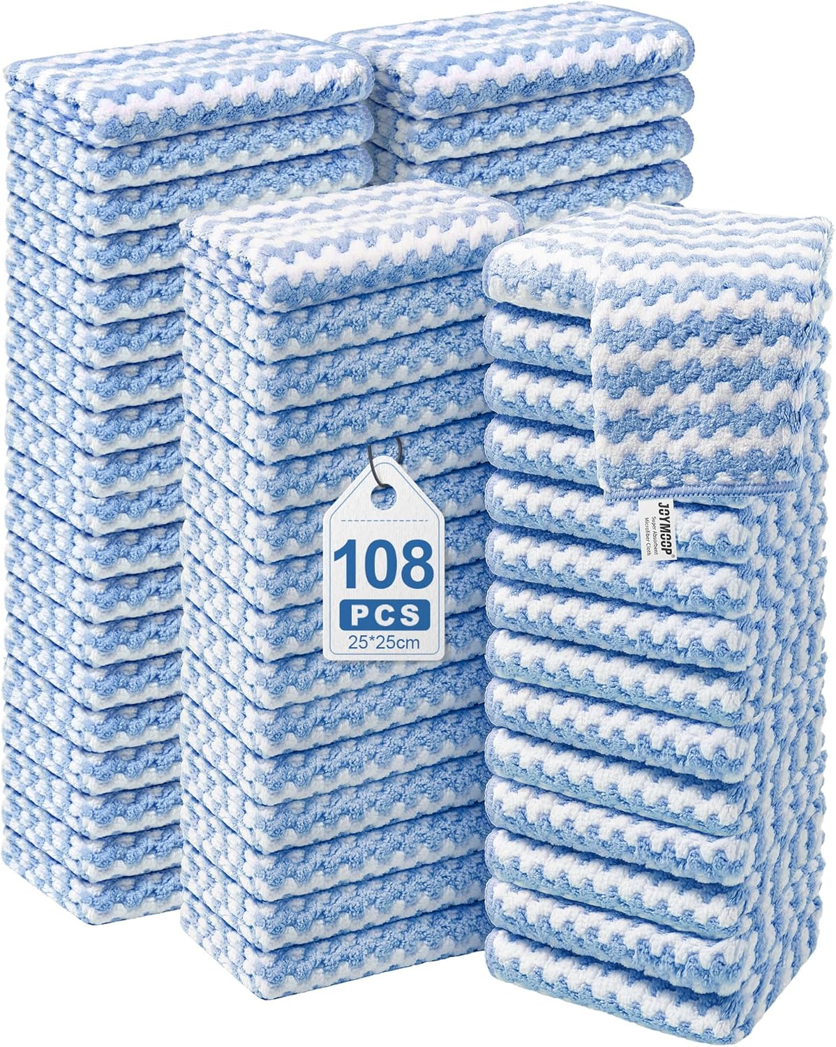 JOYMOOP 108 Packs Microfiber Cleaning Cloths, 10" x 10" Reusable Kitchen Towels, Lint-Free Cleaning Rags, Super Absorbent Cleaning Cloths for Kitchen, Car, and Household Cleaning, Blue
