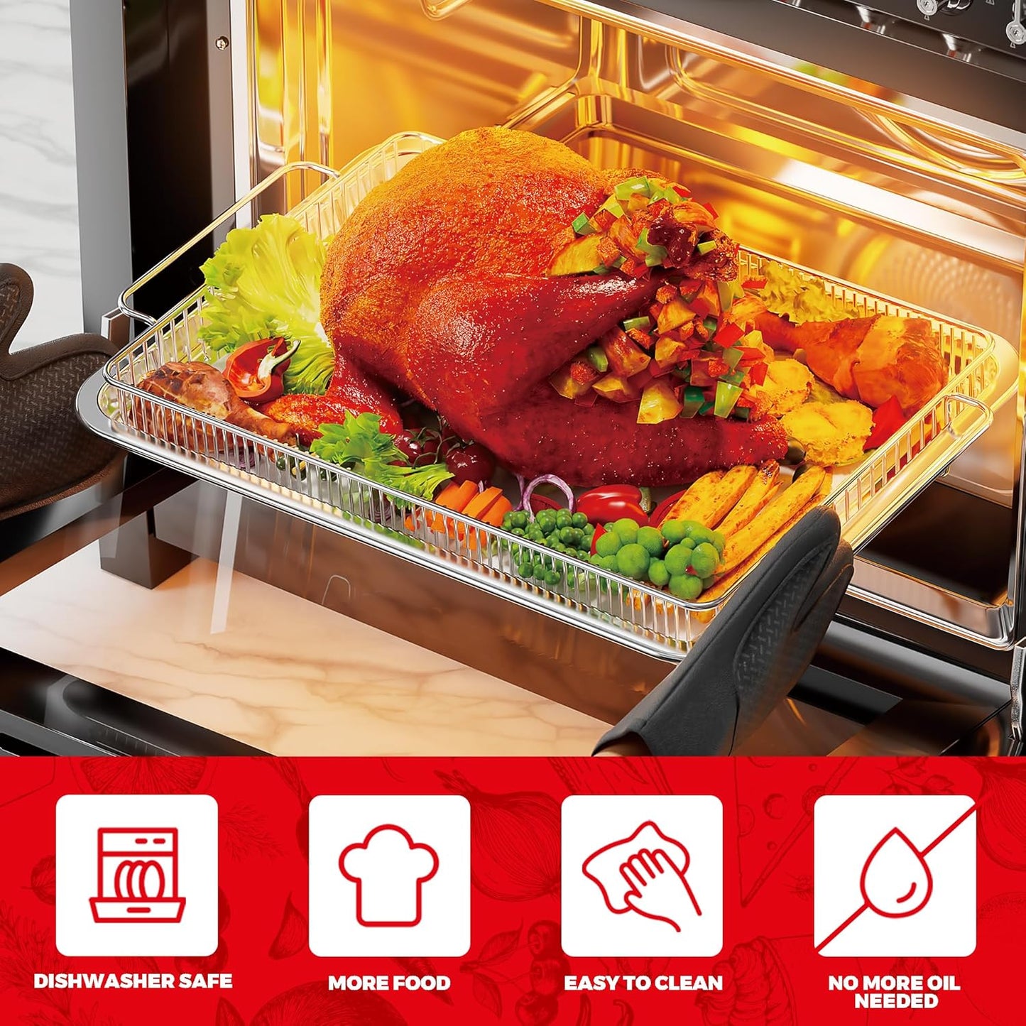 Air Fryer Basket for Oven, Air Fryer Basket and Stainless Steel Baking Tray Pant Oven Air Fryer Pan Rack for Cooking Baking Dishwasher and Broiling (13.9in * 8.8in &12.9 in * 9.7 in)