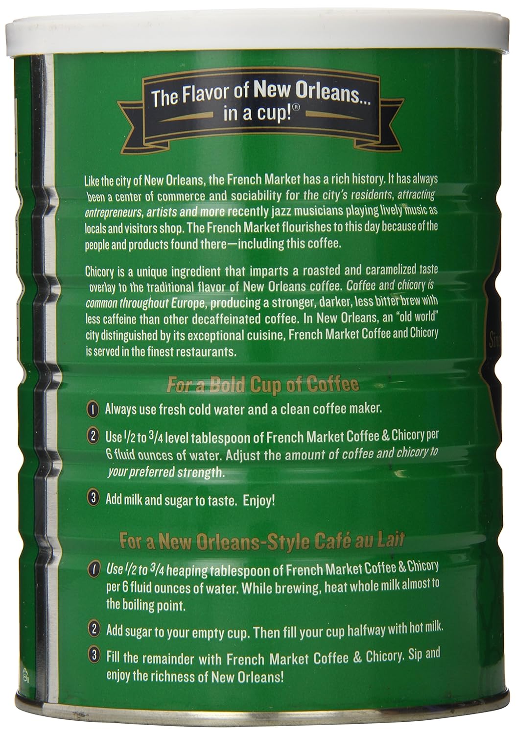 French Market Coffee & Chicory Decaffeinated Medium-Dark Roast Ground Coffee, 12oz Can (Pack of 2)