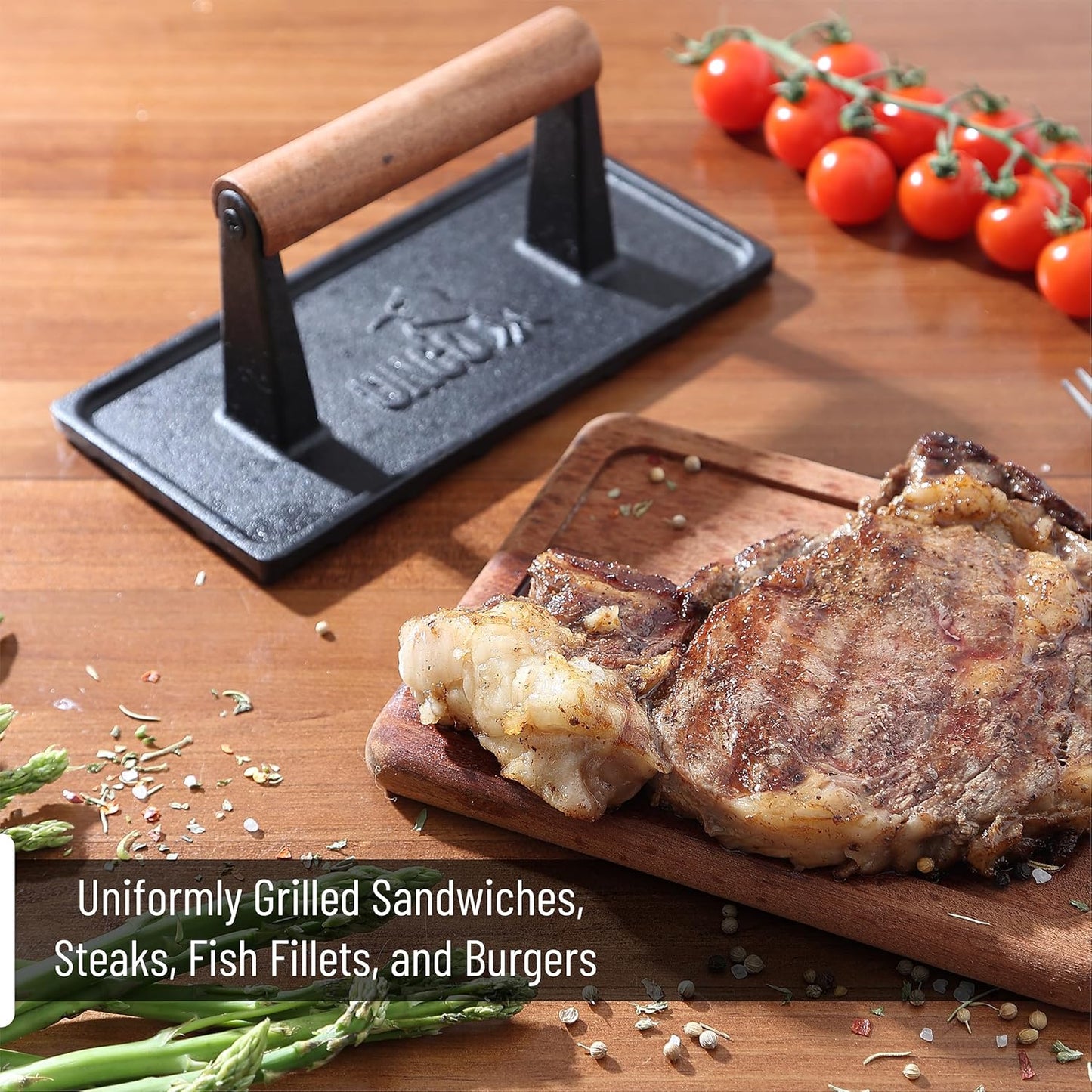 UNCO Cast Iron Grill Press: 6.9' Round & 8.3' x 4.3' Rectangular - Burger & Meat Press, Ideal for Griddles