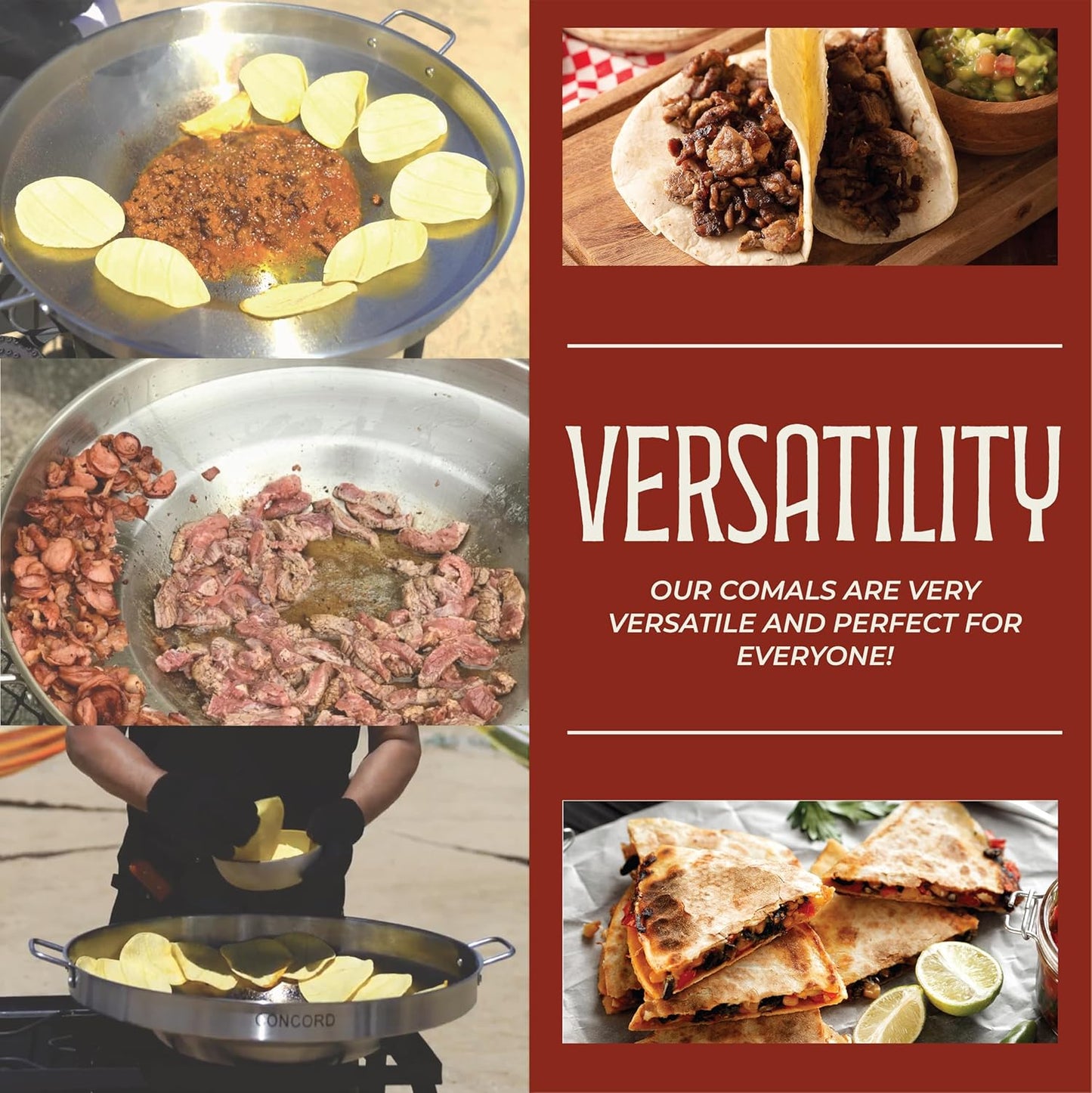 Concord Stainless Steel Comal Frying Bowl Cookware (22"), silver (S4008 S4812 S5612)