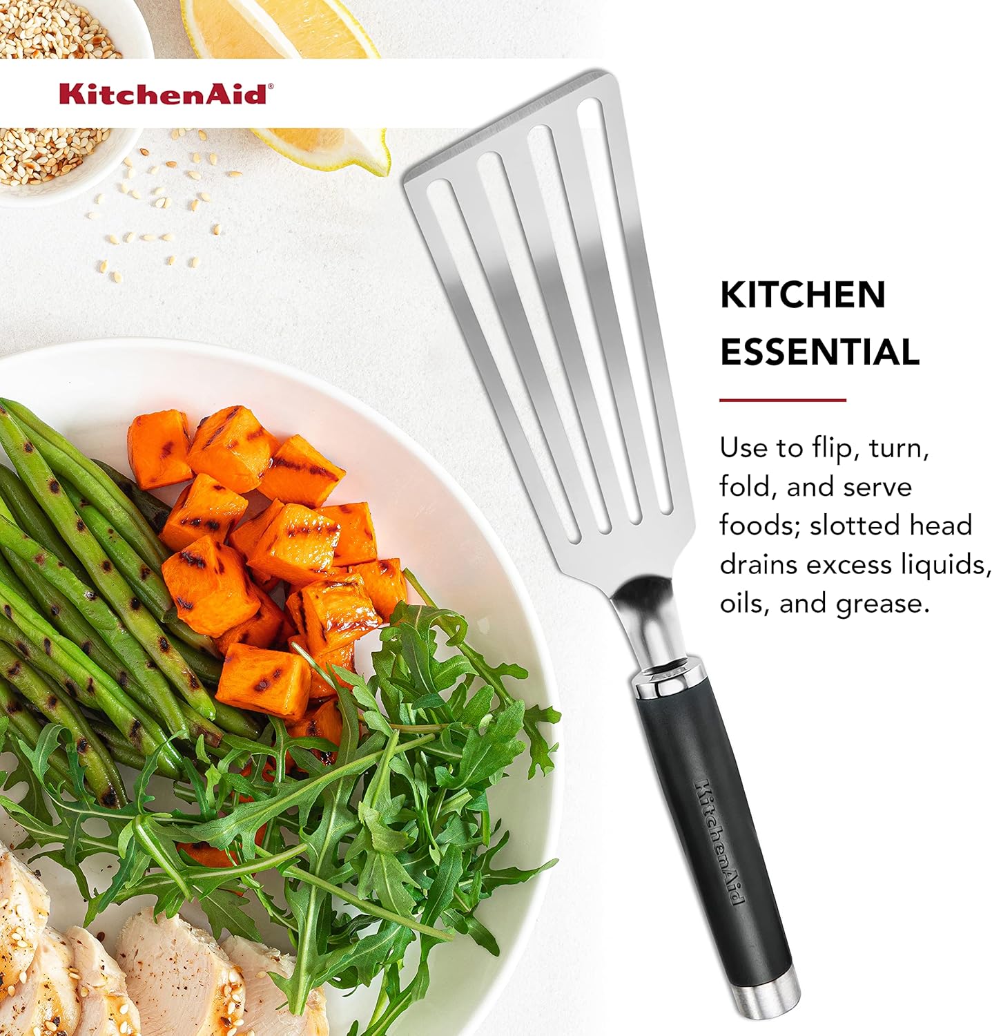 KitchenAid KO024OHOBA Gourmet Stainless Steel Flex Turner,Black (Pack of 12)