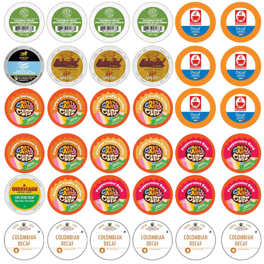Crazy Cups Decaf Coffee Pods Variety Pack – Flavored & Unflavored Assorted Sampler, 36 Count, Compatible with Keurig K-Cup Brewers