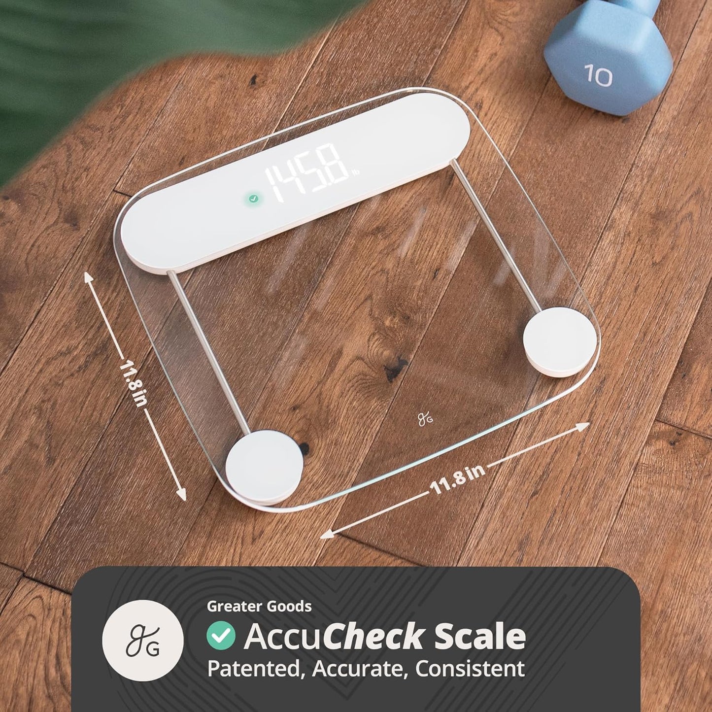 Greater Goods Digital AccuCheck Bathroom Scale for Body Weight, Capacity up to 400 lbs, Batteries Included, Clear