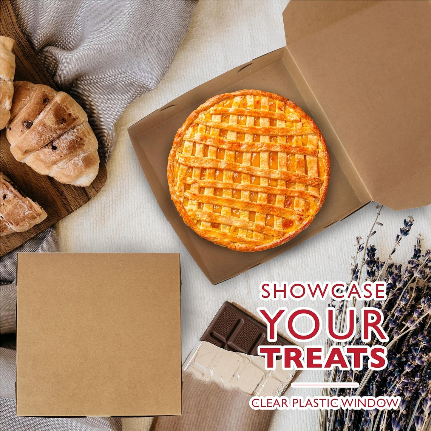 Fit Meal Prep 10 Pack Kraft Bakery Boxes, 9 x 9 x 3 Inches Brown Pastry Boxes, Cardboard Treat Boxes Pie Boxes Cookie Boxes Dessert Boxes for Cupcakes, Chocolates, Donuts, Macarons