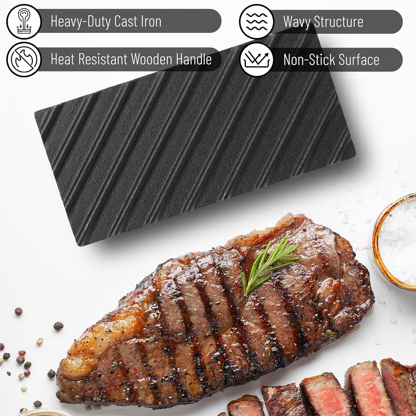 UNCO Cast Iron Grill Press: 6.9' Round & 8.3' x 4.3' Rectangular - Burger & Meat Press, Ideal for Griddles