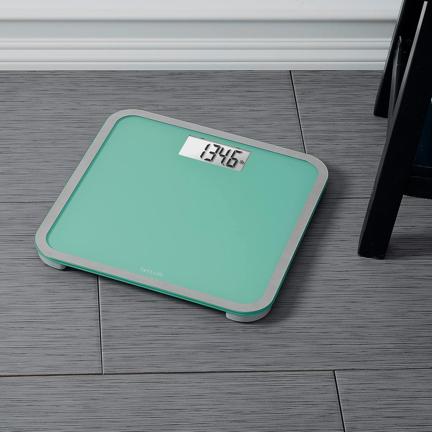 Taylor Digital Glass Bathroom Scale for Body Weight, Large Durable Platform, Extra High 500 lb Capacity, Large 3.5"x1.7" White Backlit Display, Sea Foam Green