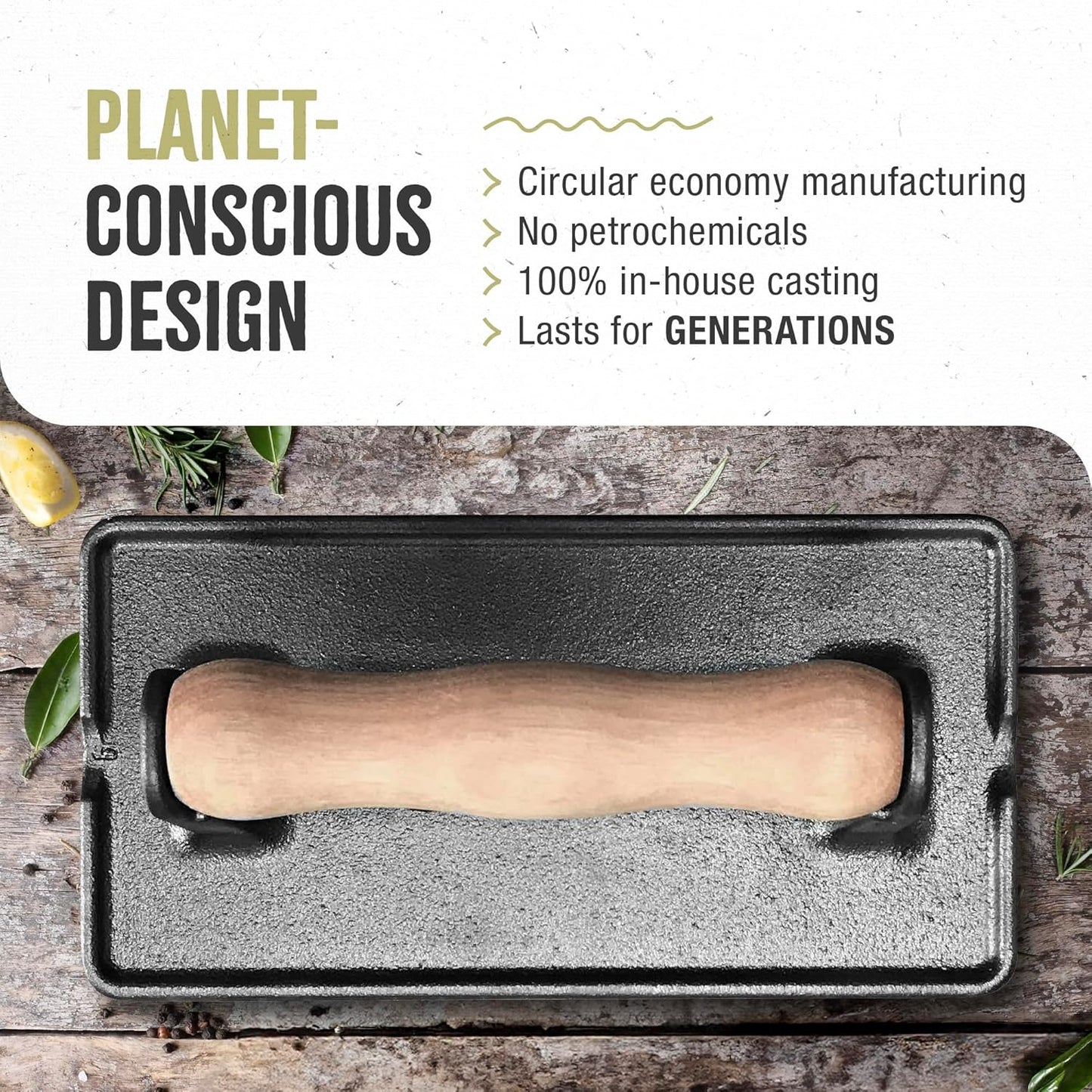 Victoria Cast Iron Panini Press, Burger Press, Bacon Press, Grill Press, Seasoned with 100% Kosher Certified Non-GMO Flaxseed Oil, Model Number: GAD-025