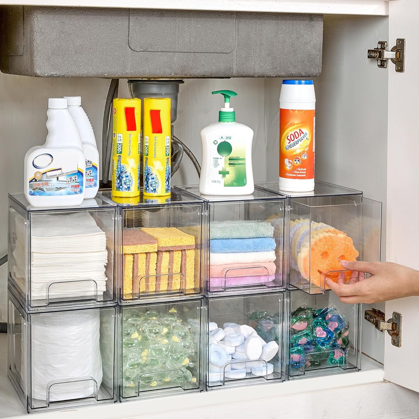 Vtopmart 6 pack Stackable Storage Drawers, 6.6''Tall Acrylic Bathroom Makeup Organizers,Clear Plastic Drawers For Vanity, Undersink, Kitchen Cabinet,Pantry Organization and Storage