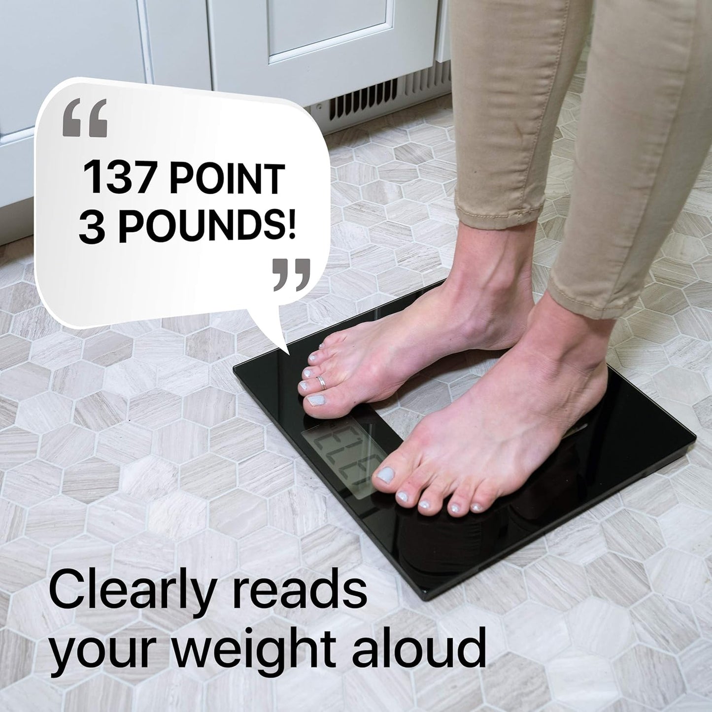 Extra Wide Glass Talking Digital Scale | The Bathroom Scale That Talks | Accurate Visual & Voice Display Digital Scale for Body Weight | 395 Pounds Max | Wide Width Tamper Glass | Large LCD Display