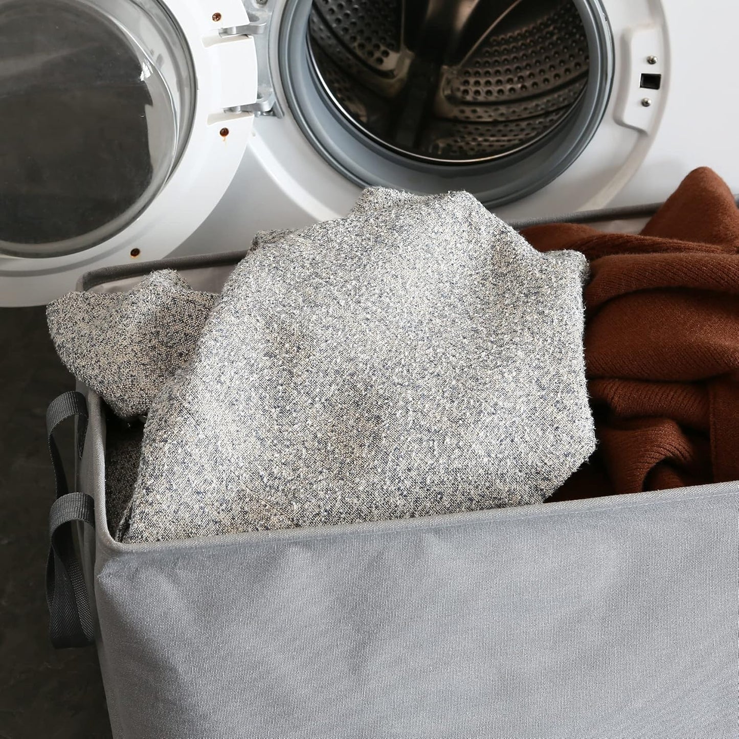 Hinwo 102L XXL Storage Bins, 4-Pack Closet Organizers and Storage, Foldable Clothes Storage Baskets with Handles, Containers for Clothing, Blanket, Comforters, Toys, Bedding (Gray)