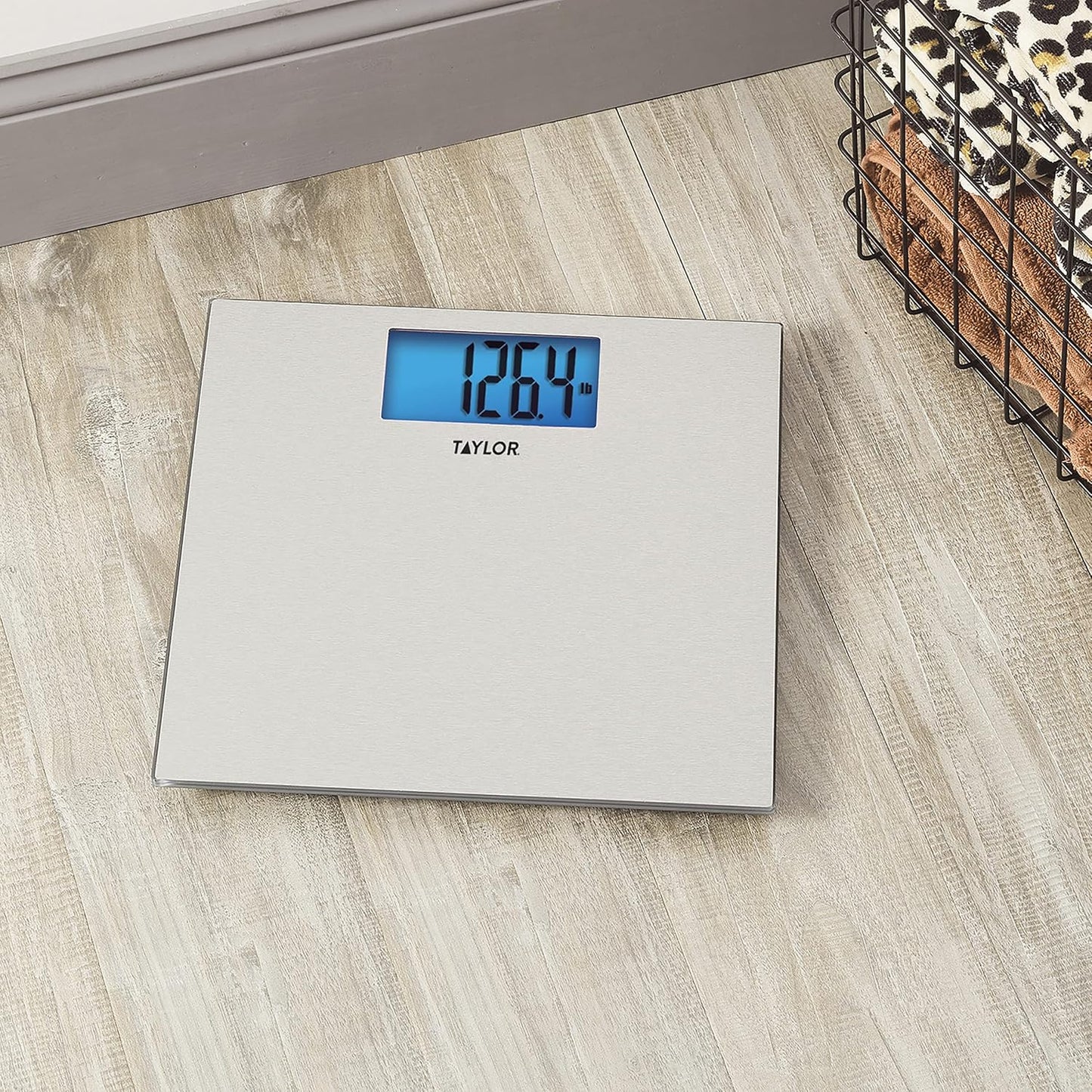 Taylor Digital Scales for Body Weight, Highly Accurate 400 LB Capacity, Unique Blue LCD, Auto on and Off Scale, 11.8 x 11.8Inches, Stainless Steel