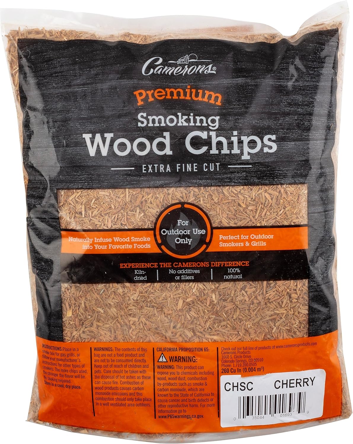 Camerons All Natural Extra Fine Cherry BBQ Wood Chips - 260 Cu. In. Bag, Approx 2 Pounds - Kiln Dried Sawdust Shavings for Cocktail Smoking Guns, Smokers, Smoke Boxes - Barbecue Grilling Gifts for Men