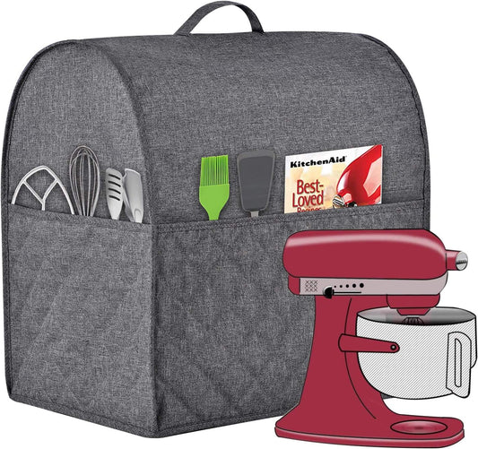 Stand Mixer Dust-proof Cover for KitchenAid Mixer，Multi Pockets for Various Kitchen Appliance Accessories，Water-resistant，Easy Cleaning (Grey, Fit for Bowl Lift 5-8 Quart)