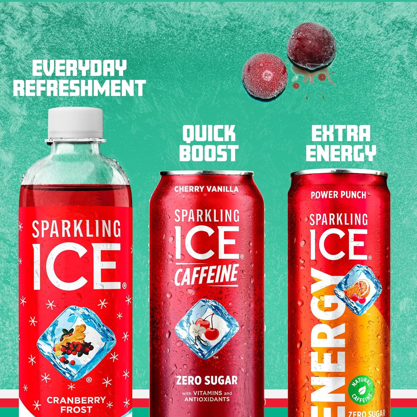 Sparkling Ice, Cranberry Frost Sparkling Water, Zero Sugar Flavored Water, with Vitamins and Antioxidants, Low Calorie Beverage, 17 Fl Oz (Pack of 12)