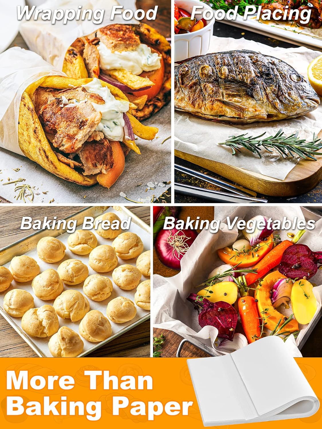 SMARTAKE 200 Pcs Parchment Paper Baking Sheets, 16x24 Inches Non-Stick Precut Baking Parchment, Suitable for Baking Grilling Air Fryer Steaming Bread Cup Cake Cookie and More (White)