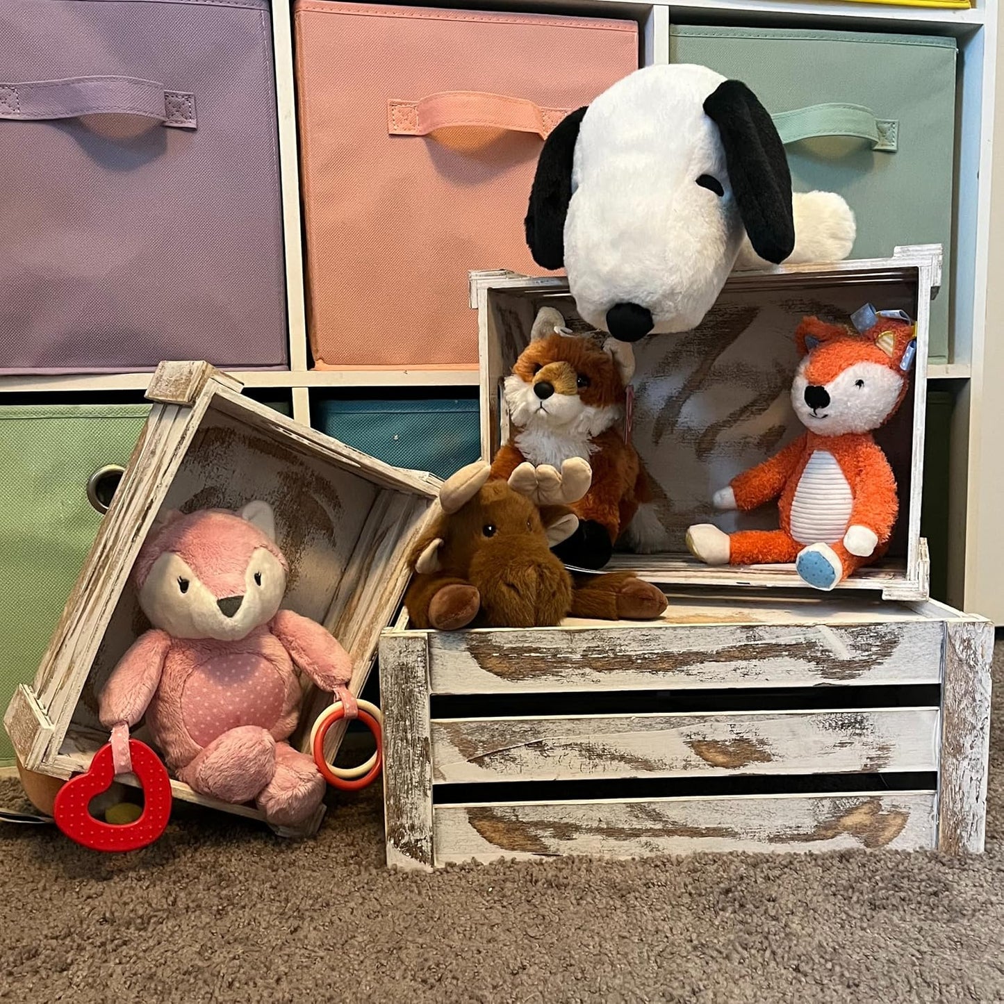 Admired By Nature Wooden Crates Storage Container, Rustic White Set of 3, Farmhouse Style Decorative Baskets for Home Decor, Rustic Decor, Nesting Stackable Organizers, Distressed Wood Crates