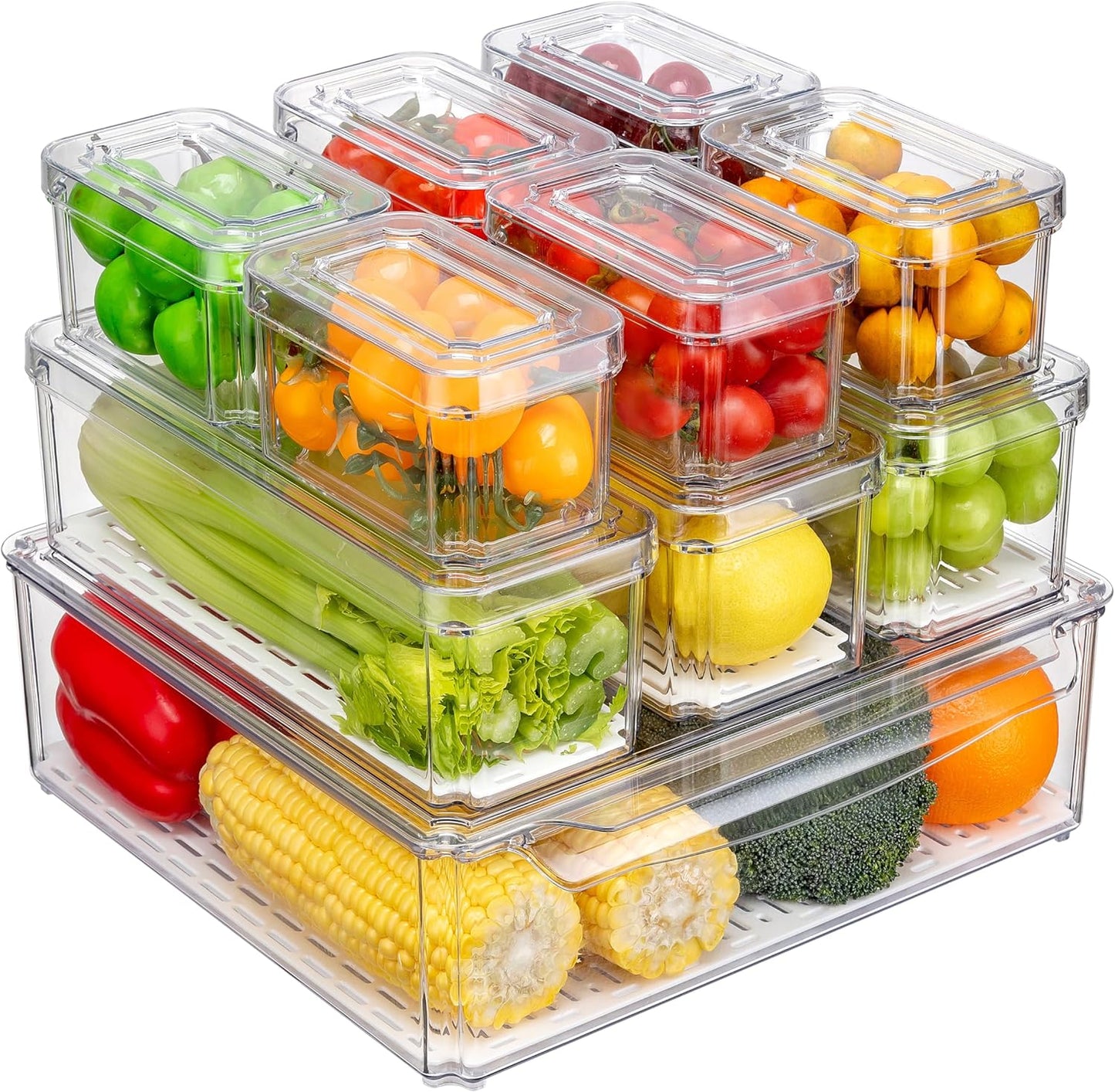 10-Pack Fridge Organizer – Stackable Refrigerator Storage Bins with Lids – BPA-Free Clear Fruit Storage Containers for Vegetables, Food & Drinks