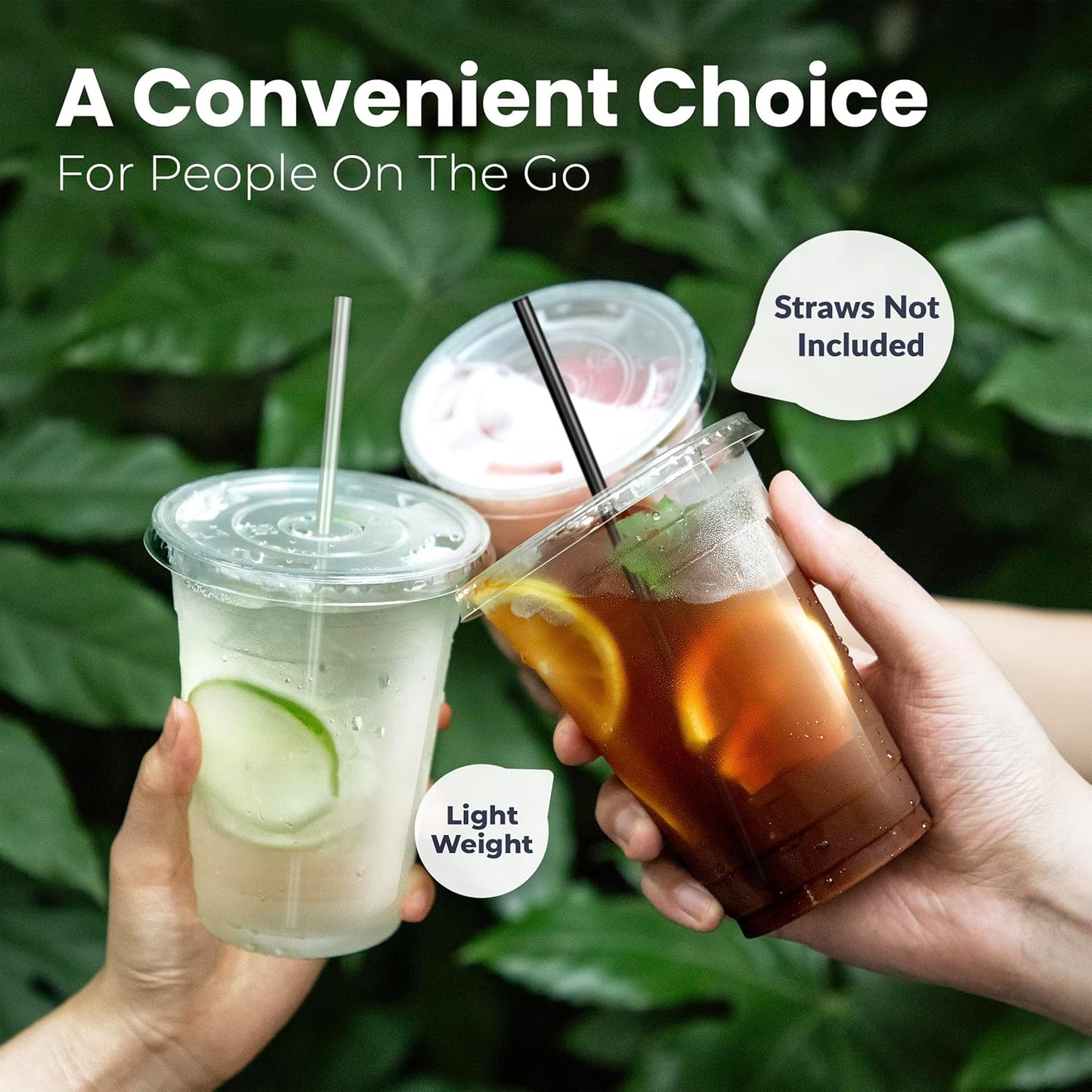 Fit Meal Prep 100 Pack 9 oz Clear Plastic Cups with Flat Lids, Disposable Iced Coffee Cups, BPA Free Premium Crystal Smoothie Cup for Party, Lemonade Stand, Cold Drinks, Juice, Milkshake