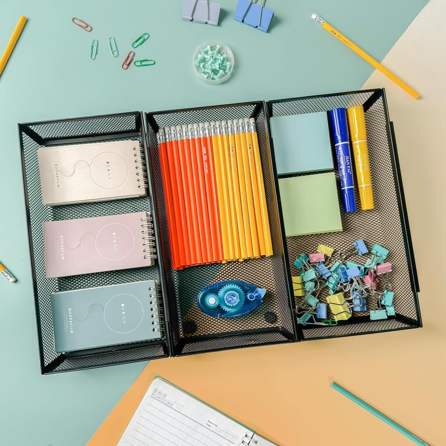 ihomecooker Mesh Tray Silverware Drawer Organizer, Utensil Cutlery Tray Office Supplies with Interlocking Arm Drawer Dividers Organizer for Flatware, Knives,Home,Office, School,Bedroom 12X6'' Black