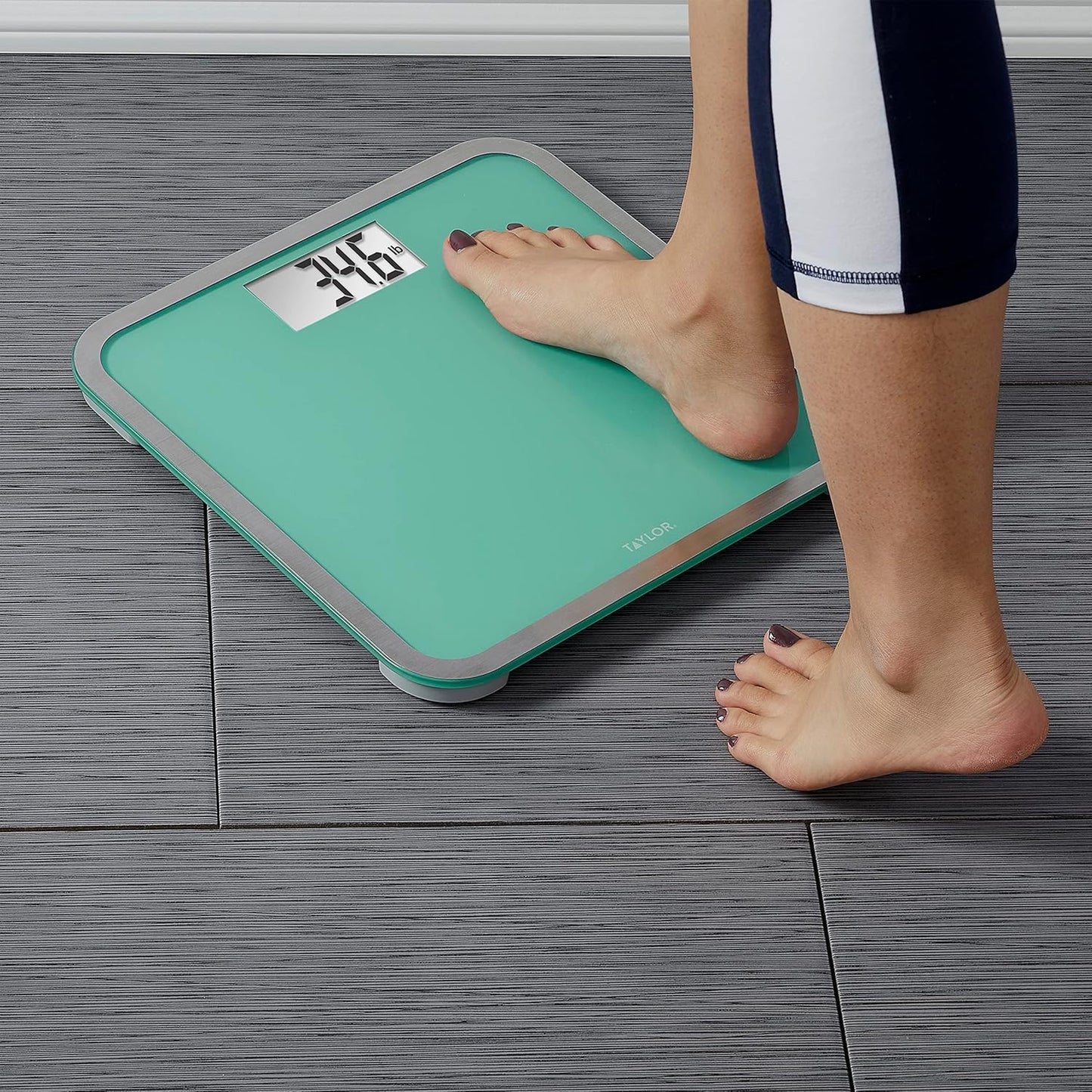 Taylor Digital Glass Bathroom Scale for Body Weight, Large Durable Platform, Extra High 500 lb Capacity, Large 3.5"x1.7" White Backlit Display, Sea Foam Green