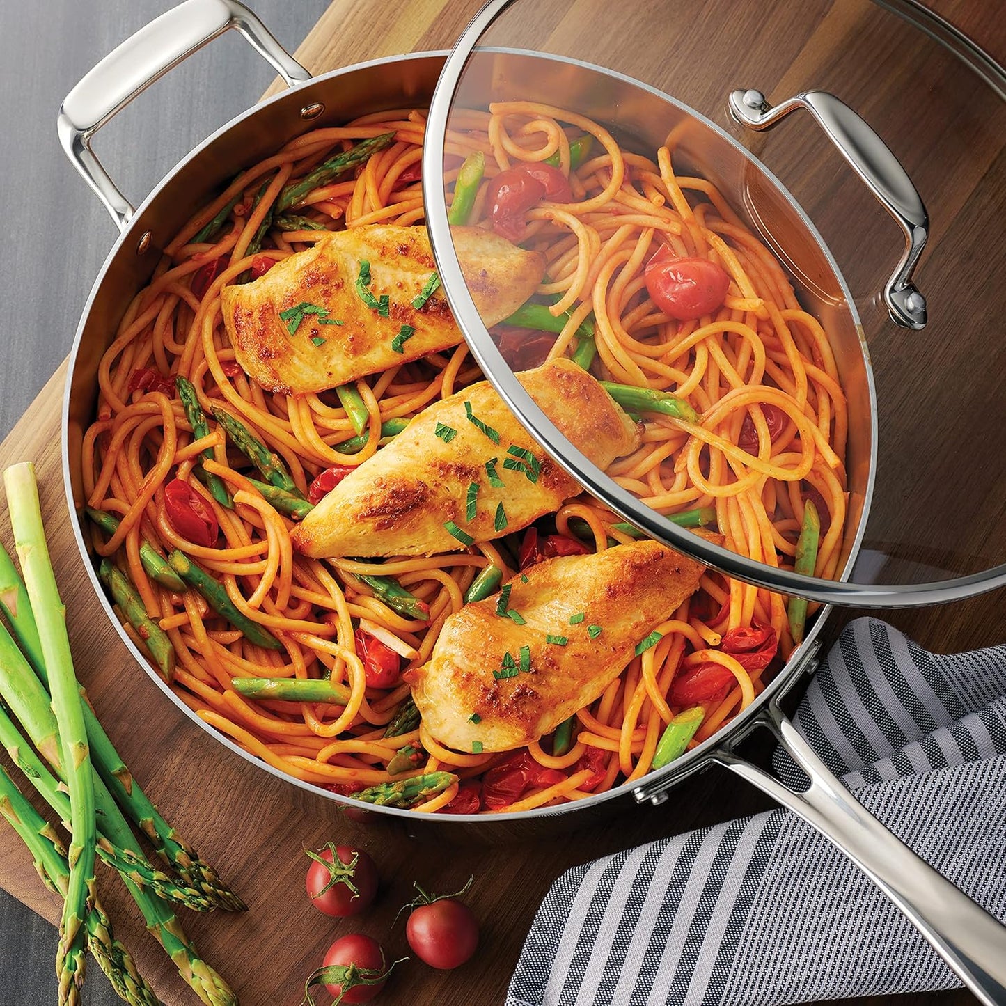 Tramontina Tri-Ply Clad Stainless Steel 12-Piece Cookware Set with Glass Lids, Pots and Pans Kitchen Set, Induction-Ready, Dishwasher-Safe, NSF-Certified